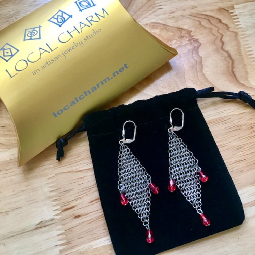 Local Charm Silver & Gemstone Link Earrings